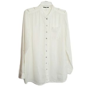 Elie Tahari 100% Linen White Long Sleeved Button Down Blouse EUC sz L